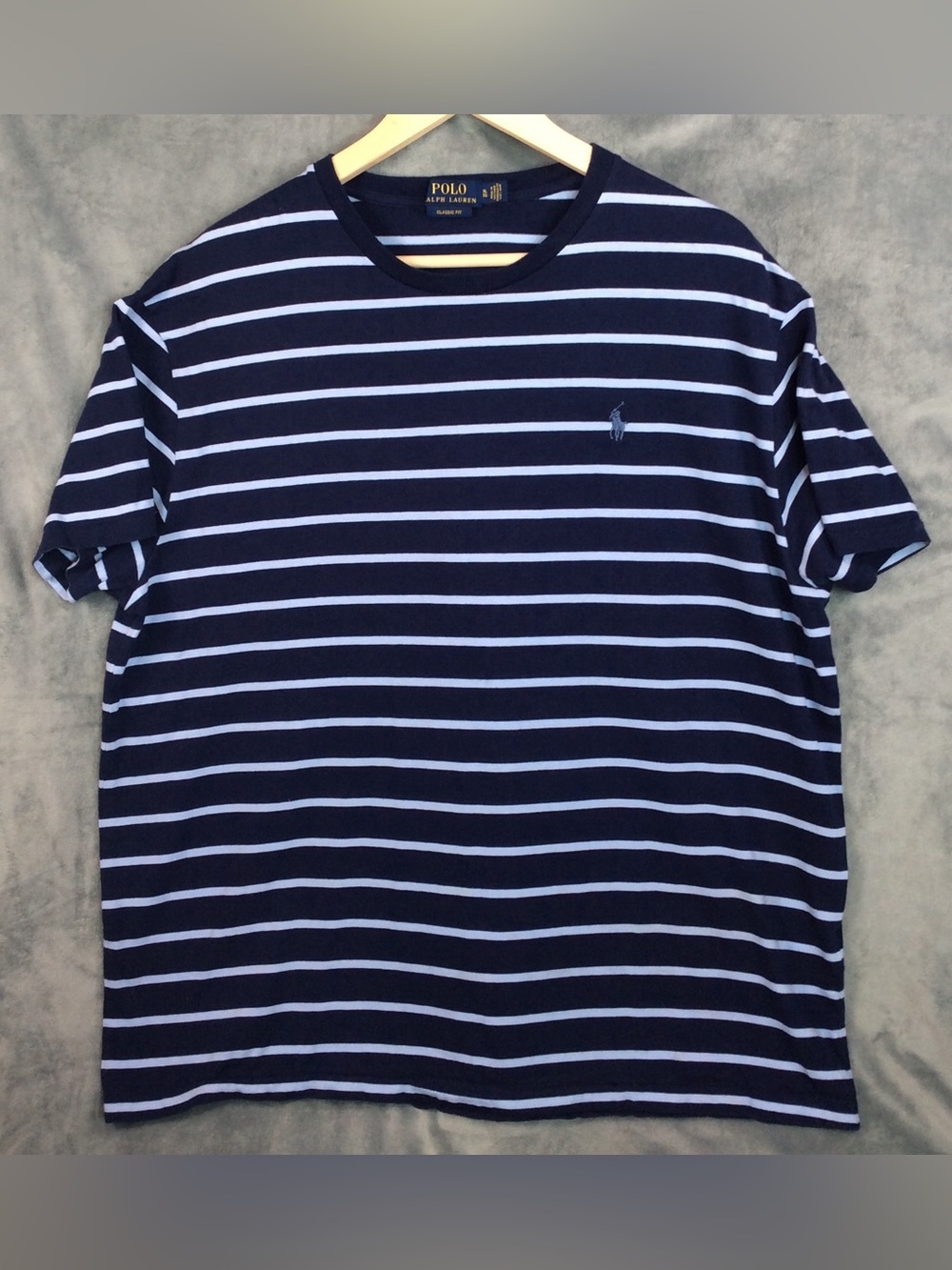 Ralph Lauren Navy and White Striped Crewneck Tee